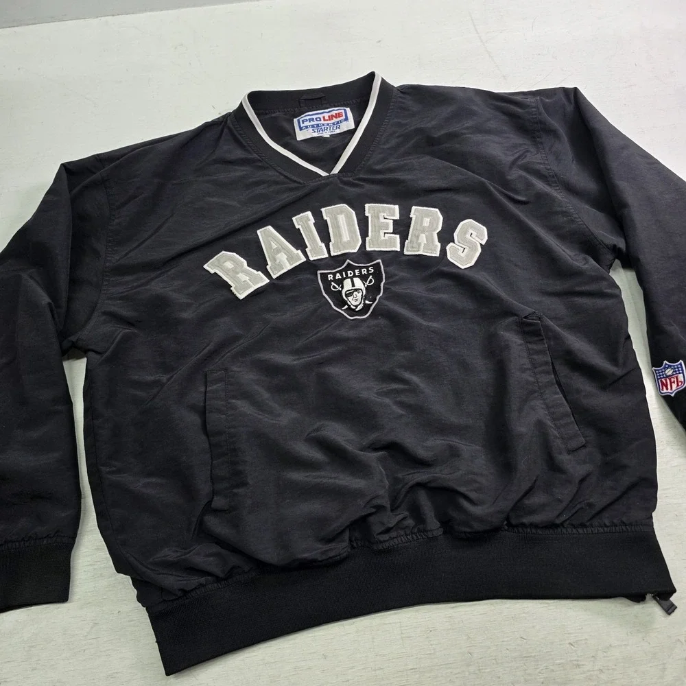 Vintage 90s Starter Pro‎ Line Oakland Raiders Jacket Mens XL V-neck Windbreaker